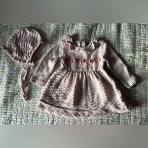 Tahari pink knit dress with bonnet baby girl size 3-6 month Easter floral